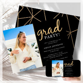 Zwart & Goud Foto Afstuderen Uitnodiging