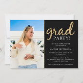 Zwart & Goud Foto Afstuderen Uitnodiging (Voorkant)