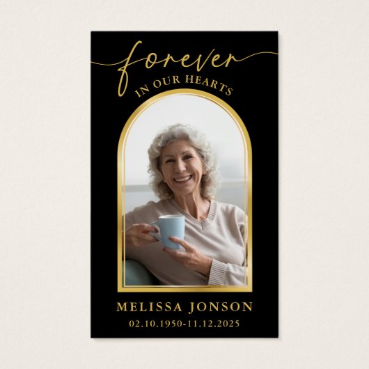 Zwart Goud Foto Begrafenis Gebed Kaart (Voorkant)