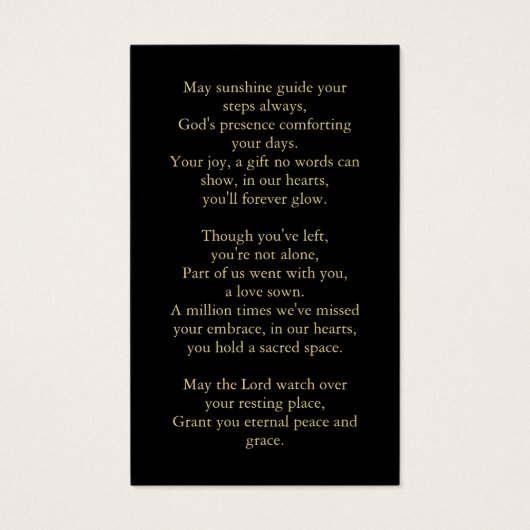 Zwart Goud Foto Begrafenis Gebed Kaart (Achterkant)