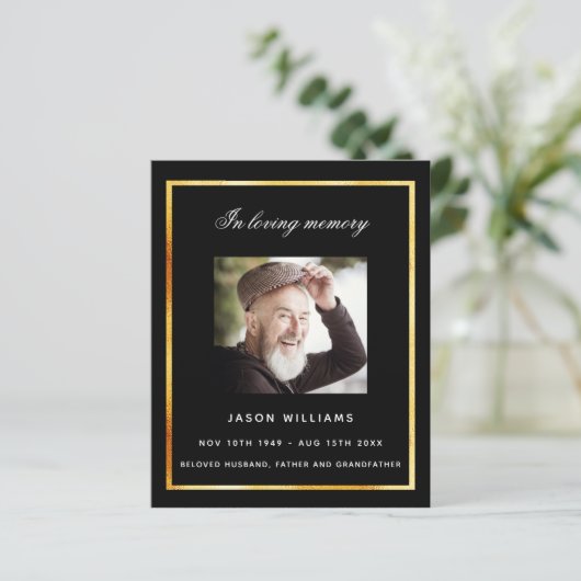 Zwart goud foto begrafenisprogramma (Staand voorkant)