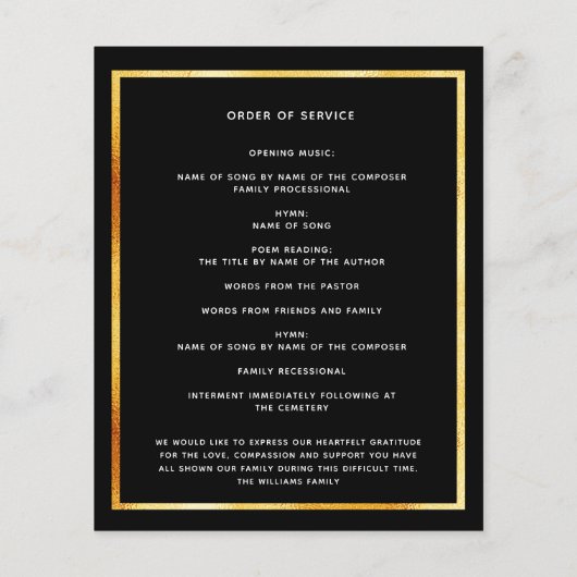 Zwart goud foto begrafenisprogramma (Achterkant)