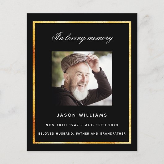 Zwart goud foto begrafenisprogramma (Voorkant)