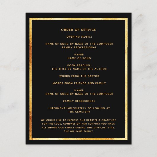 Zwart goud foto boog begrafenisprogramma (Achterkant)