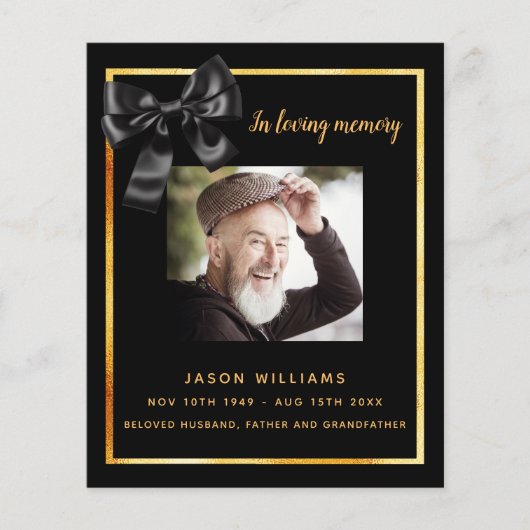 Zwart goud foto boog begrafenisprogramma (Voorkant)