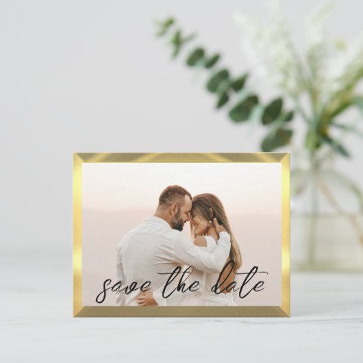 Zwart & Goud Foto Bruiloft Briefkaart (Staand voorkant)