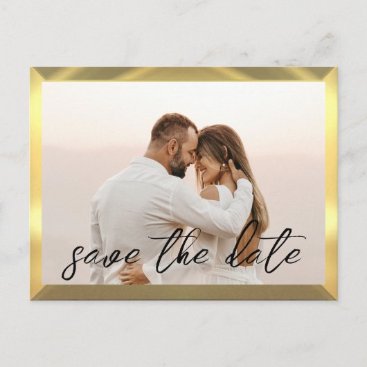 Zwart & Goud Foto Bruiloft Briefkaart (Voorkant)