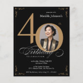 Zwart Goud Foto Budget 40e Verjaardag Uitnodiging (Voorkant)
