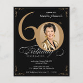 Zwart Goud Foto Budget 60e Verjaardag Uitnodiging (Voorkant)