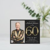 Zwart Goud Foto Budget 60e Verjaardag Uitnodiging (Staand voorkant)