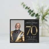 Zwart Goud Foto Budget 70e Verjaardag Uitnodiging (Staand voorkant)