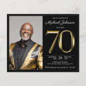Zwart Goud Foto Budget 70e Verjaardag Uitnodiging (Voorkant)