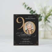 Zwart Goud Foto Budget 90e Verjaardag Uitnodiging (Staand voorkant)