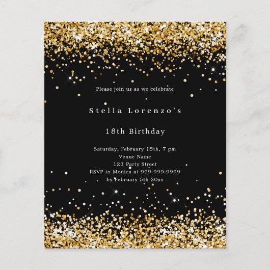 Zwart goud foto budget verjaardagsuitnodiging (Voorkant)