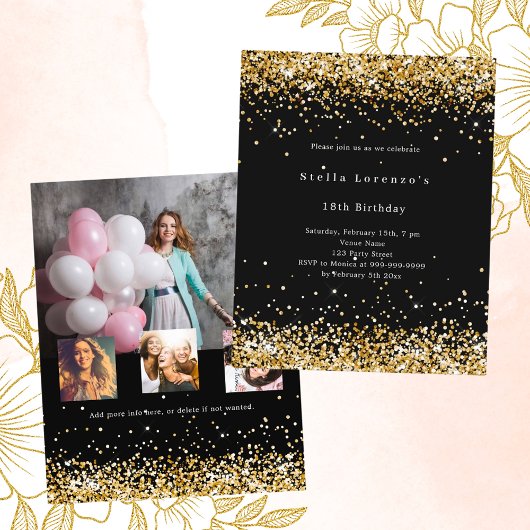 Zwart goud foto budget verjaardagsuitnodiging