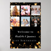 Zwart goud foto collage sterren 2 personen verjaar poster (Voorkant)