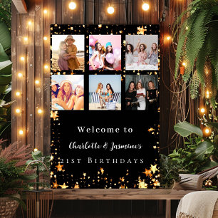 Zwart goud foto collage sterren 2 personen verjaar poster