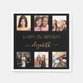 Zwart goud foto collage verjaardag servet (Voorkant)