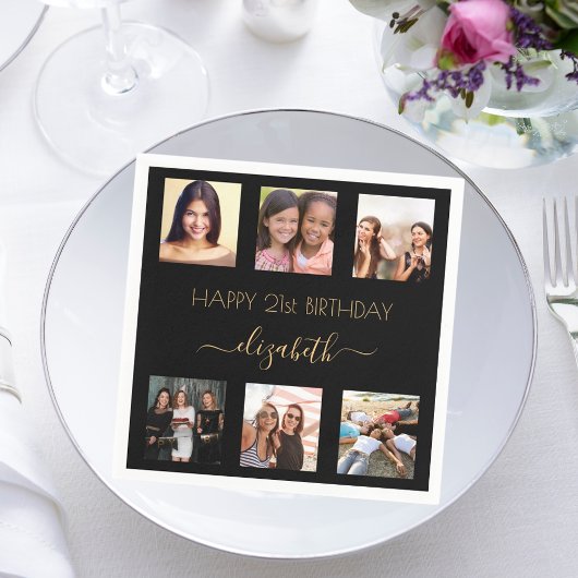 Zwart goud foto collage verjaardag servet