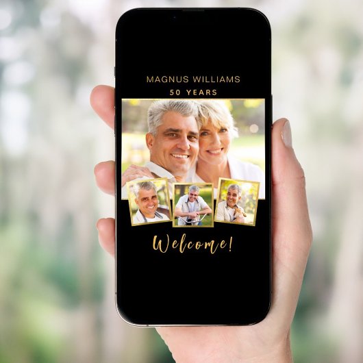 Zwart goud foto collage verjaardagsfeestje welkom poster