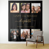 Zwart goud foto collage vrienden verjaardagsfeest wandkleed (In situ)