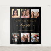 Zwart goud foto collage vrienden verjaardagsfeest wandkleed (Voorkant)
