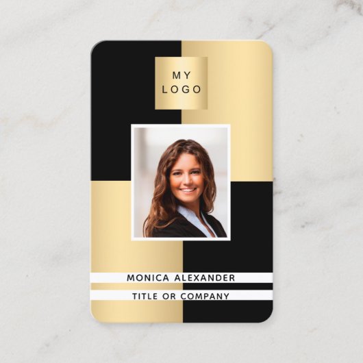 Zwart goud foto corporate logo QR code Visitekaartje (Voorkant)