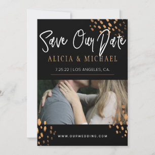 Zwart Goud FOTO Faux Metaal Goud Wit Typografie Save The Date