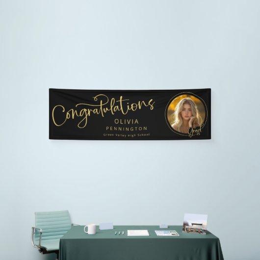 Zwart Goud Foto Gefeliciteerd Afstuderen Banner (Beurs)