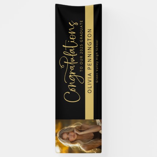 Zwart Goud Foto Gefeliciteerd Afstuderen Banner (Verticaal)