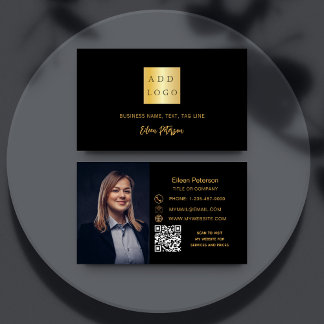 Zwart goud foto handtekening script QR code logo Visitekaartje