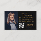 Zwart goud foto handtekening script QR code logo Visitekaartje (Achterkant)
