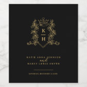 Zwart goud foto kroon monogram bruiloft wijn etiket (Enkel label)