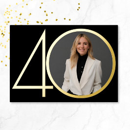 Zwart Goud Foto Minimalistisch 40e Verjaardagsfees Folie Uitnodiging