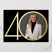 Zwart Goud Foto Minimalistisch 40e Verjaardagsfees Folie Uitnodiging (Voorkant)