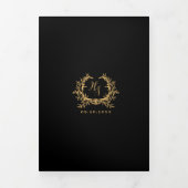 Zwart Goud Foto Monogram QR Code RSVP Details Drieluik Kaart (Cover)