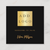 Zwart goud foto naam handtekening Qr code logo Vierkante Visitekaartje (Voorkant)