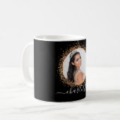 Zwart goud foto naam script glamoureus koffiemok (Voorkant links)