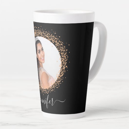 Zwart goud foto naam script latte mok (Rechterhoek)