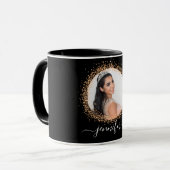 Zwart goud foto naam script mok (Voorkant links)