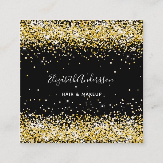 Zwart goud foto qr code vierkante visitekaartje (Voorkant)