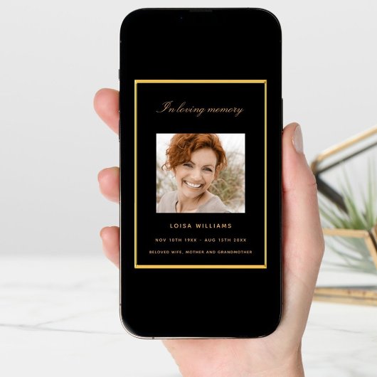 Zwart goud foto rouwkaart kaart