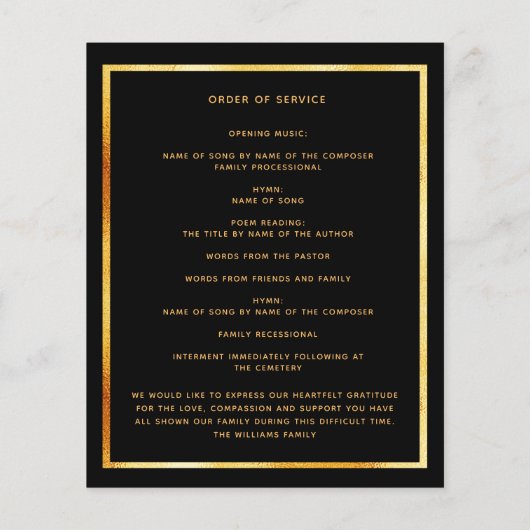 Zwart goud foto roze bloemen begrafenis programma (Achterkant)