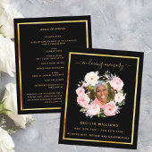 Zwart goud foto roze bloemen begrafenis programma