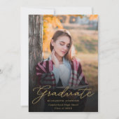 Zwart Goud Foto Script Afstudeer Uitnodiging (Voorkant)