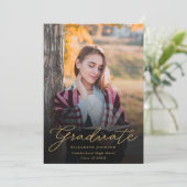 Zwart Goud Foto Script Afstudeer Uitnodiging (Staand voorkant)