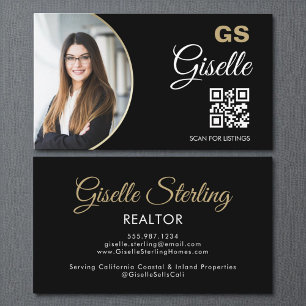 Zwart Goud Fotomonogram Realtor QR-code Visitekaartje