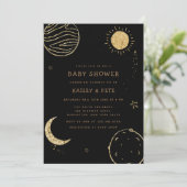Zwart Goud Galaxy Moon Star Boy Baby shower Kaart (Staand voorkant)