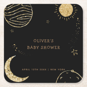Zwart Goud Galaxy Moon Star Boy Baby shower Kartonnen Onderzetters