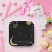 Zwart Goud Galaxy Moon Star Boy Baby shower Papieren Bordje (Feest)